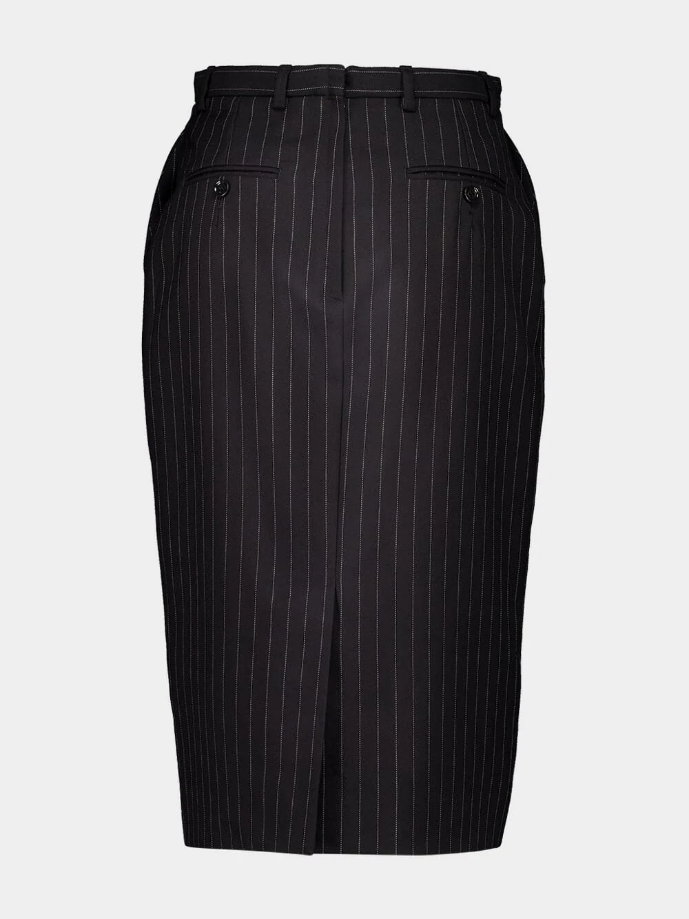 Black Pinstripe Wool Pencil Skirt - Image 3