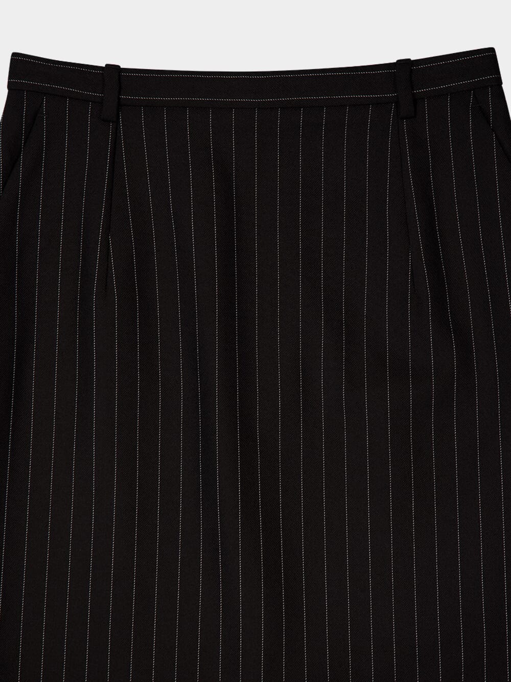 Black Pinstripe Wool Pencil Skirt - Image 5