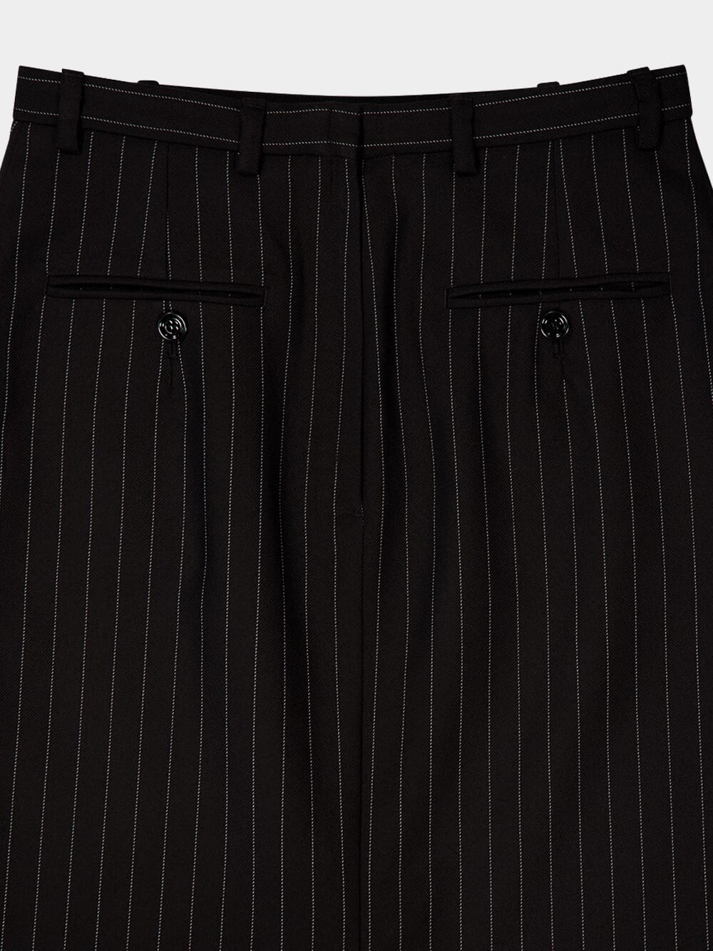 Black Pinstripe Wool Pencil Skirt - Image 6