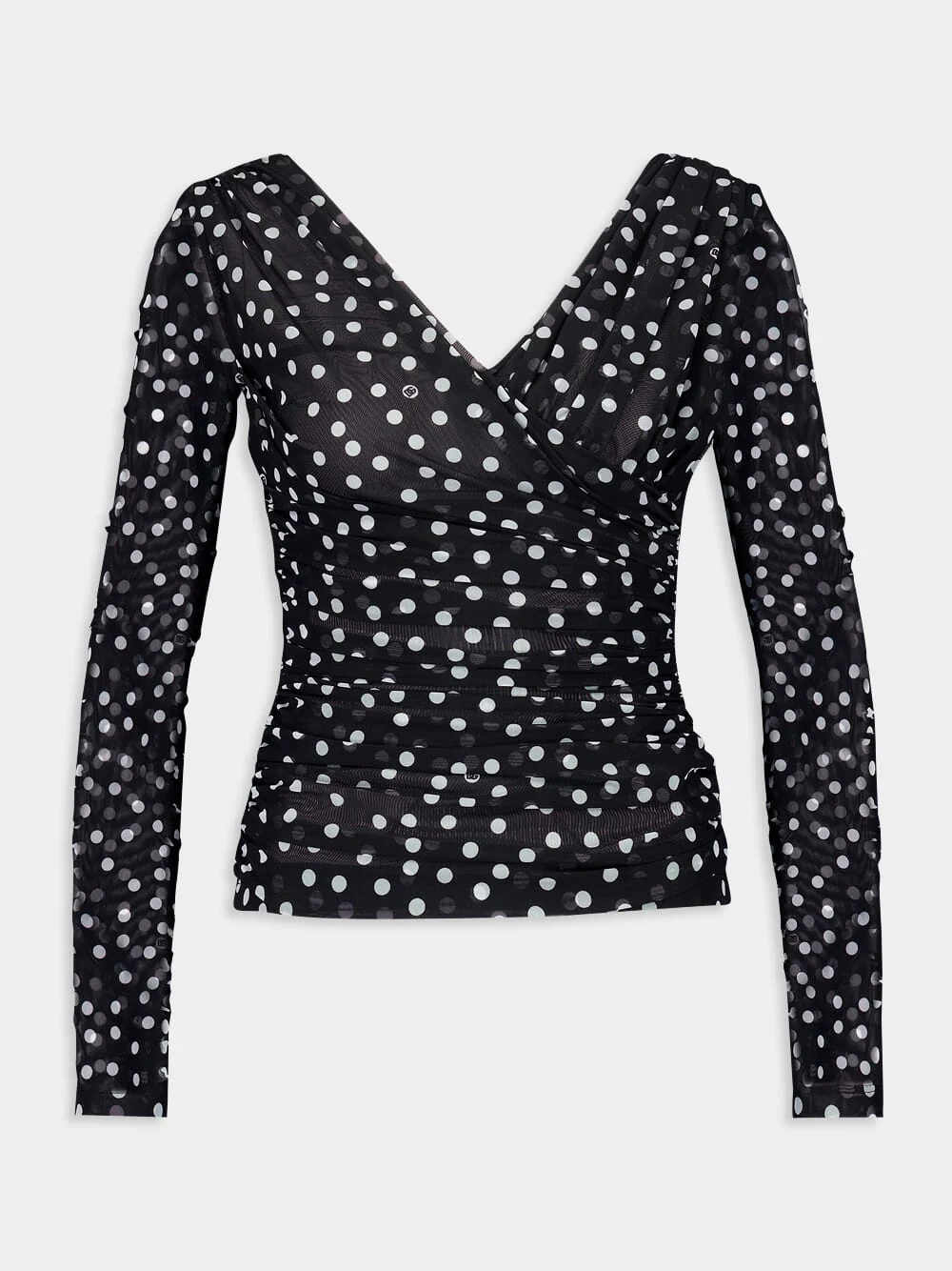 Black Polka-Dot Tulle Top with Wrap-Front Neckline