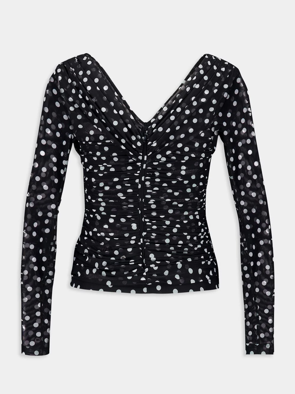 Black Polka-Dot Tulle Top with Wrap-Front Neckline - Image 3