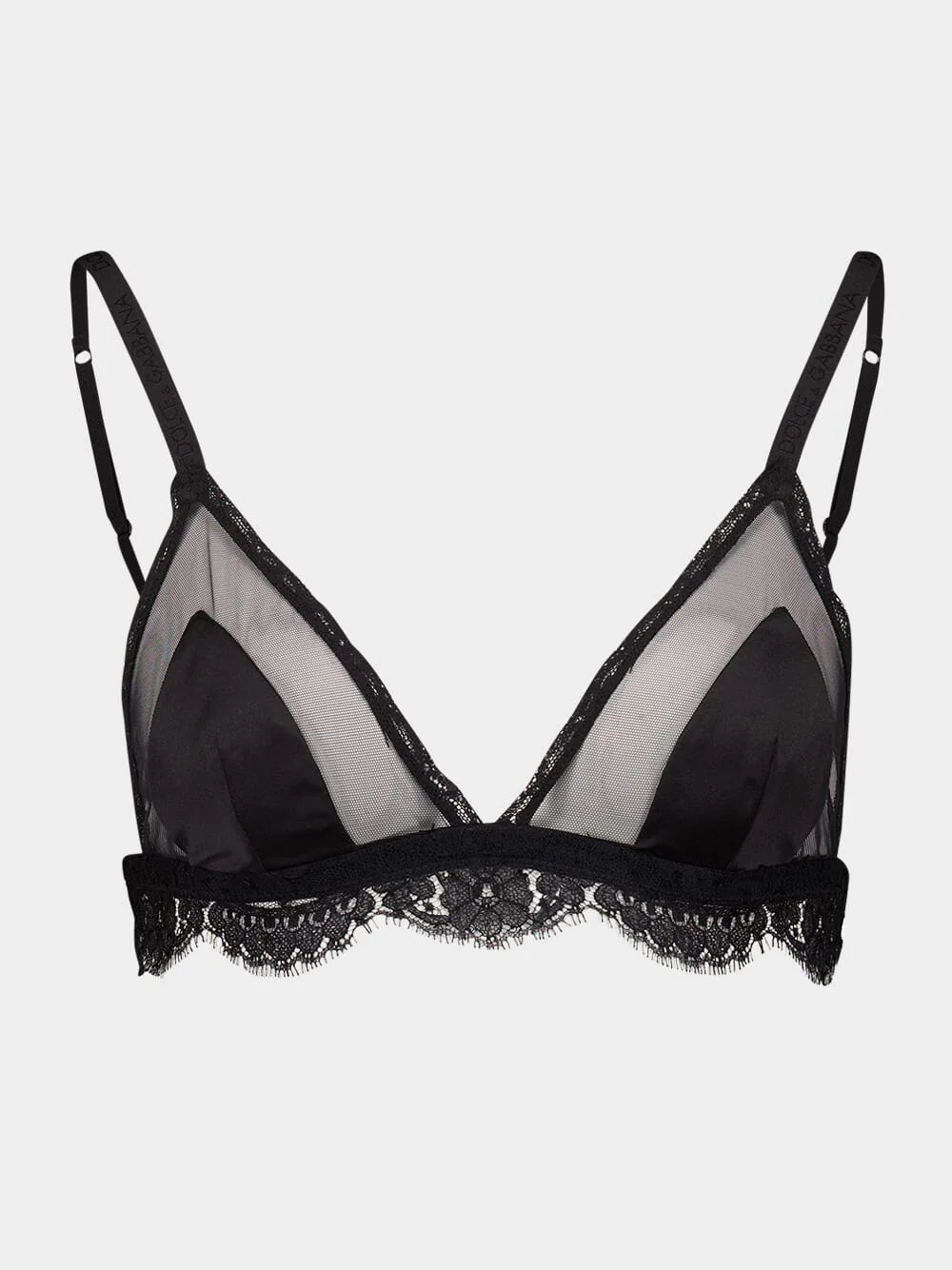 Black Satin Lace Triangle Soft-Cup Bra