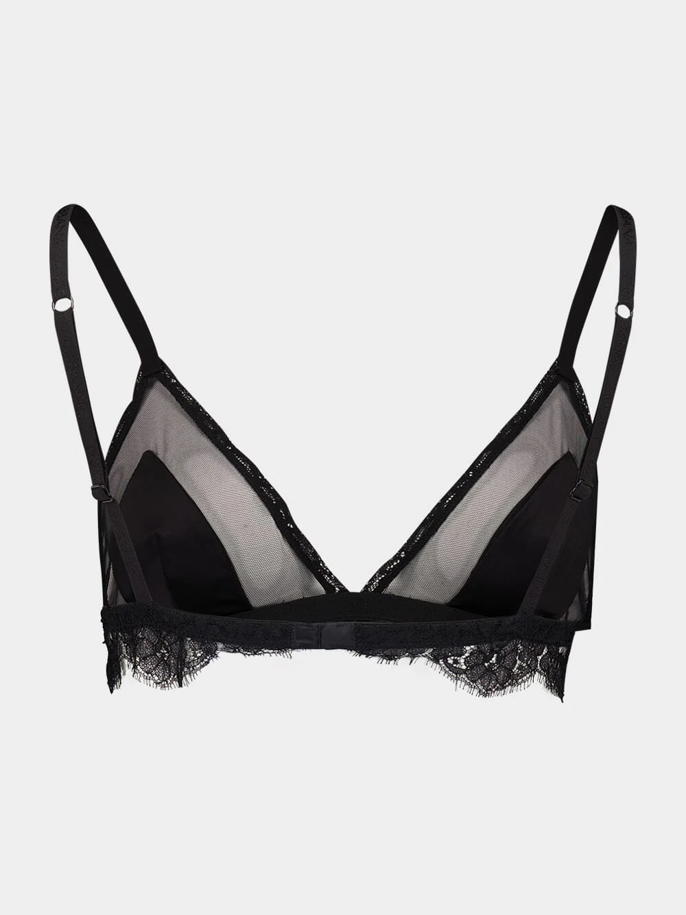 Black Satin Lace Triangle Soft-Cup Bra - Image 2