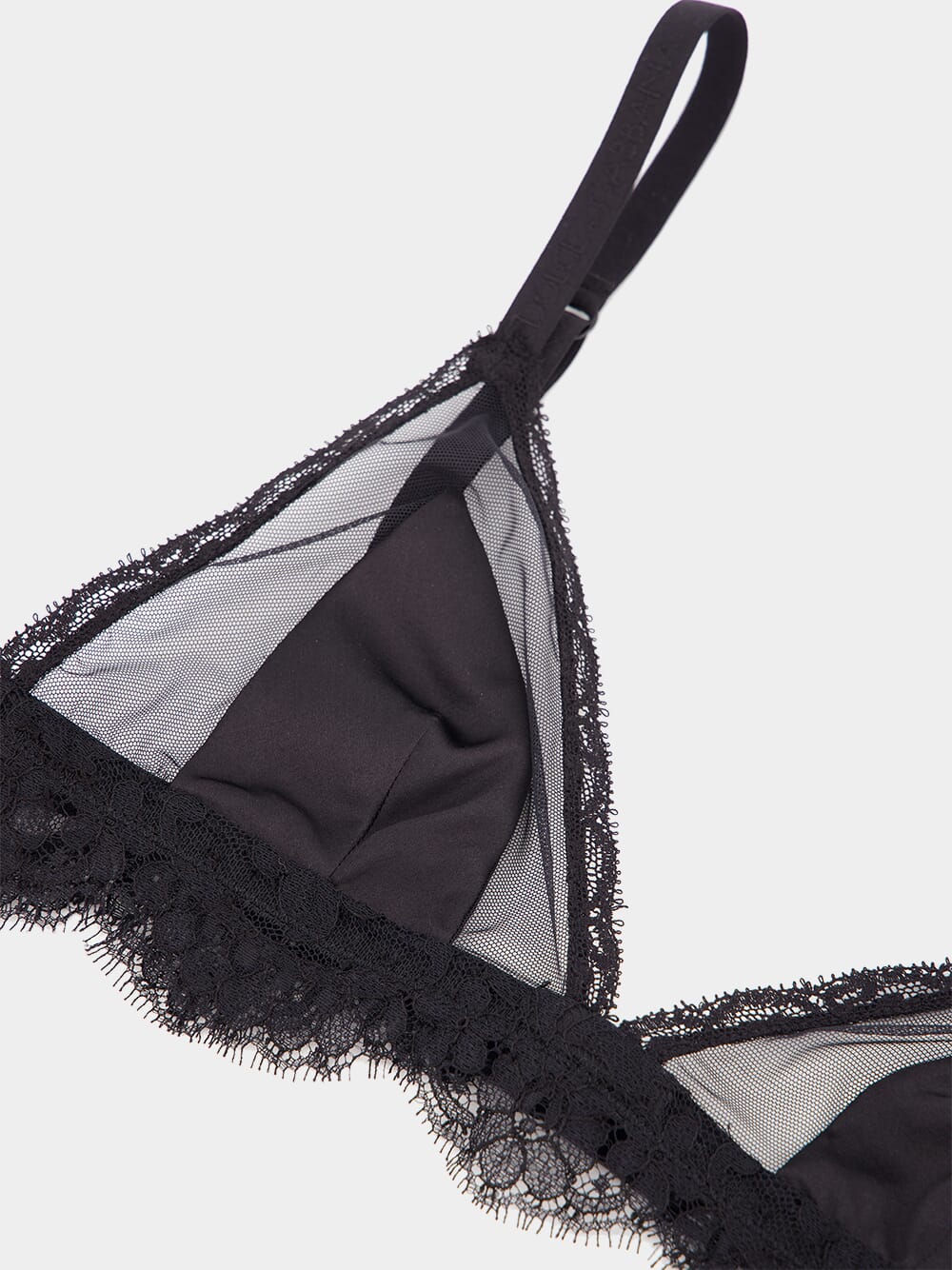 Black Satin Lace Triangle Soft-Cup Bra - Image 3