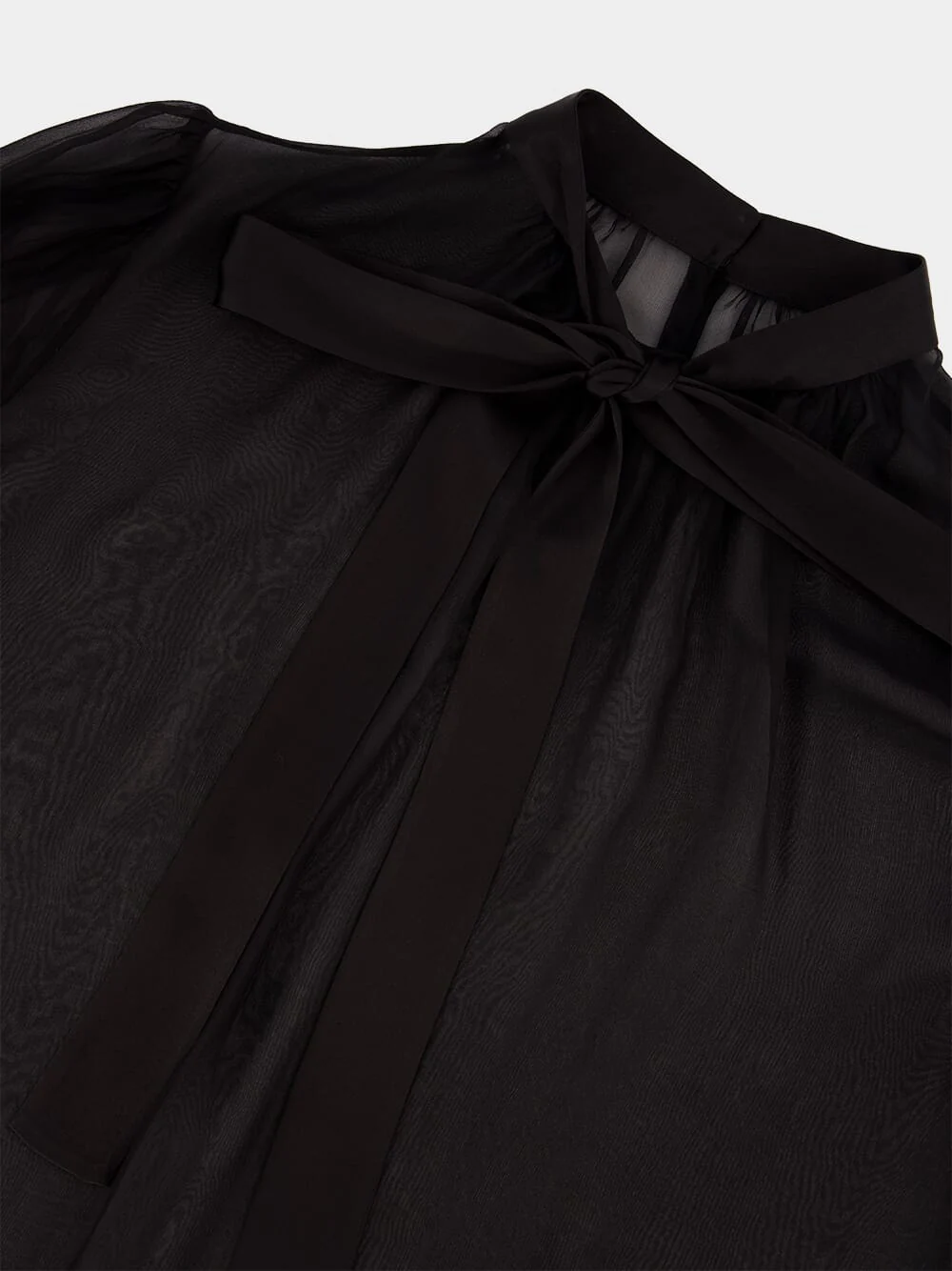 Black Silk Chiffon Long-Sleeved Blouse - Image 3