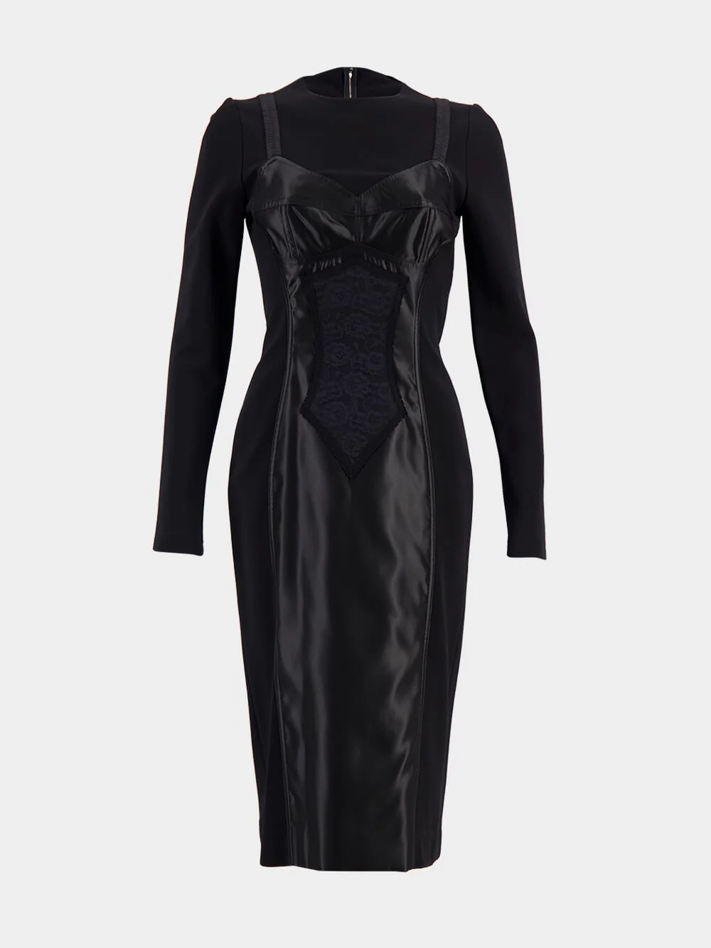 Black Silk-Insert Midi Dress