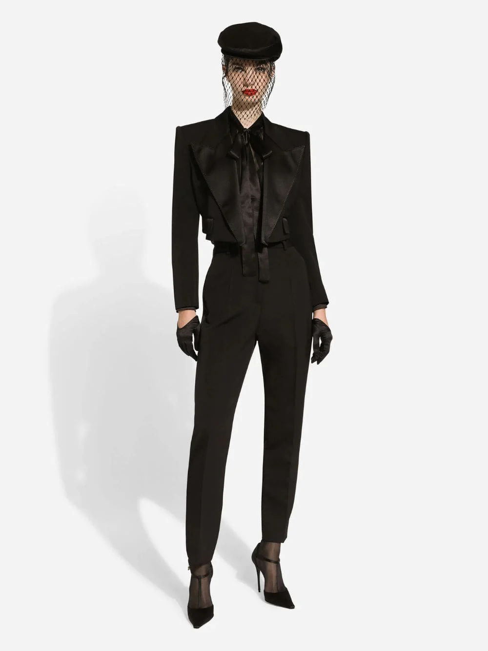 Black Tailored Wool Gabardine Tuxedo Pants - Image 2