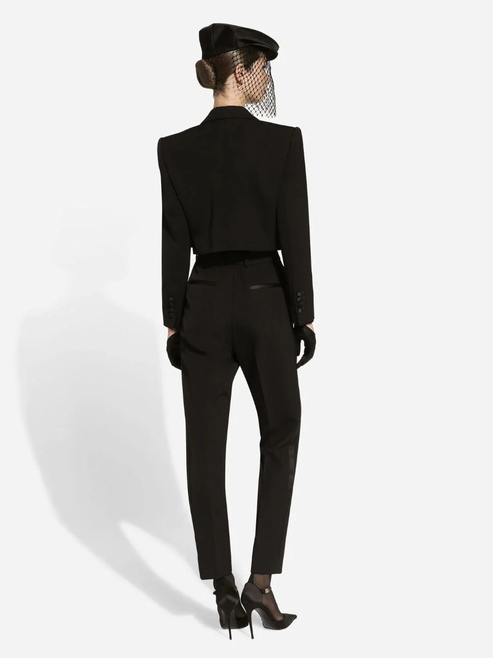 Black Tailored Wool Gabardine Tuxedo Pants - Image 4