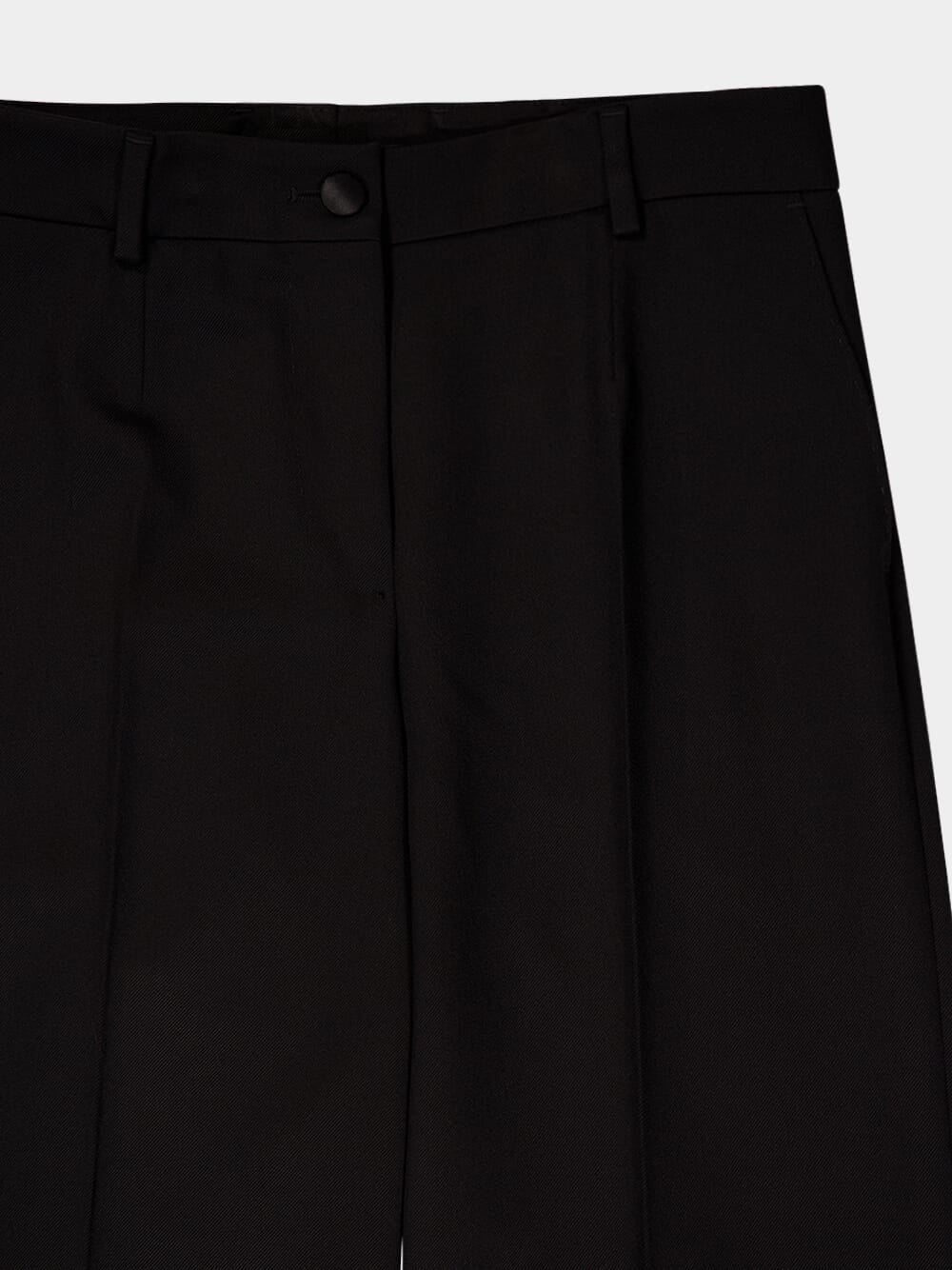 Black Wide-Leg Virgin Wool Trousers - Image 3