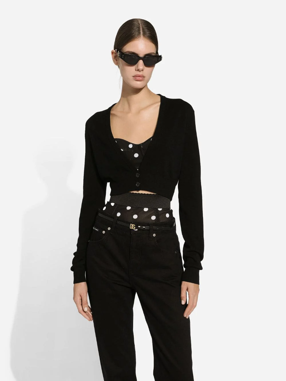Black Wool Cardigan with Deep V-Neck - Image 2