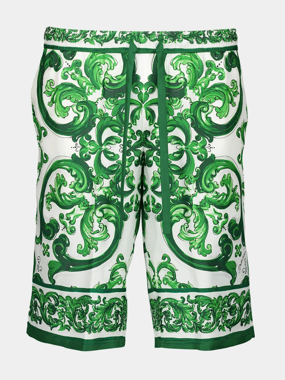 Green Majolica-Print Silk Jogging Shorts