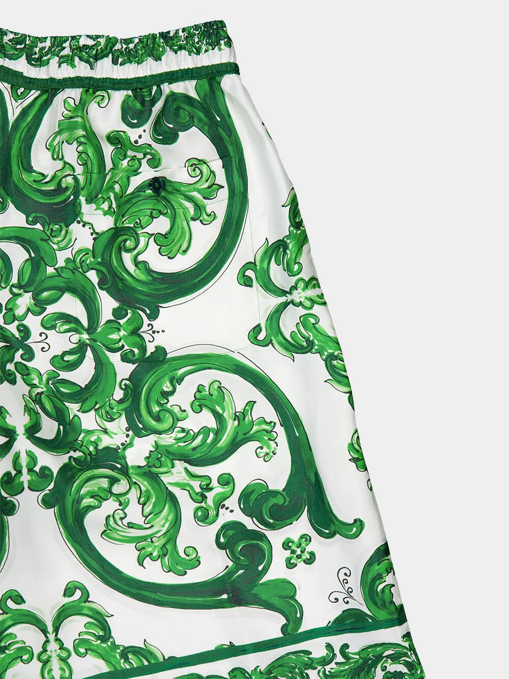 Green Majolica-Print Silk Jogging Shorts - Image 6