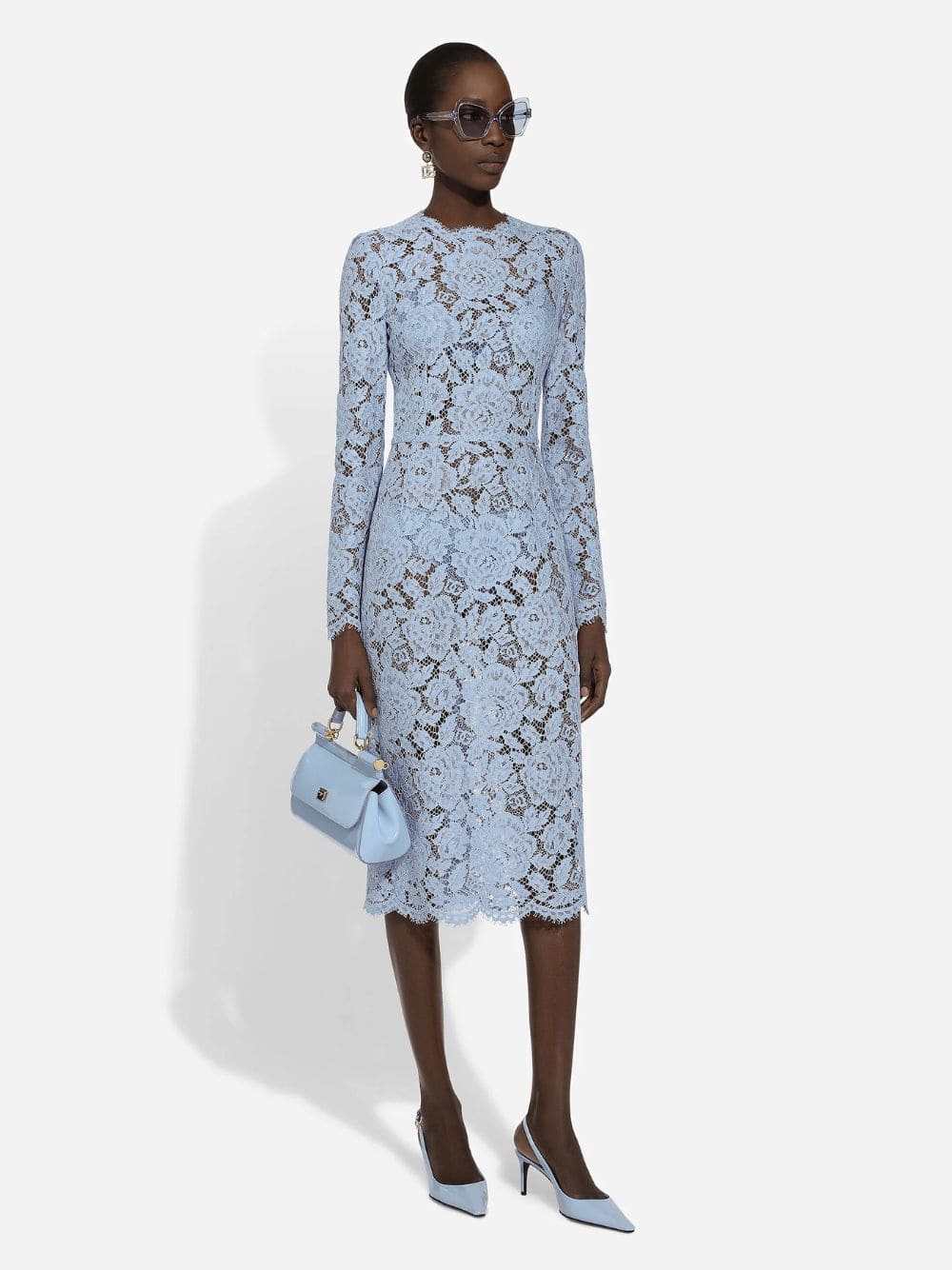Light Blue Floral Lace Sheath Dress - Image 2