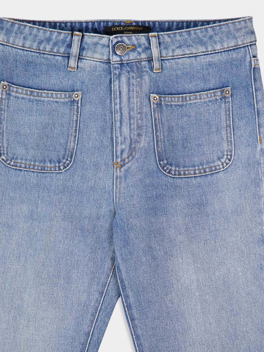 Light Blue Tapered Leg Denim Jeans - Image 3