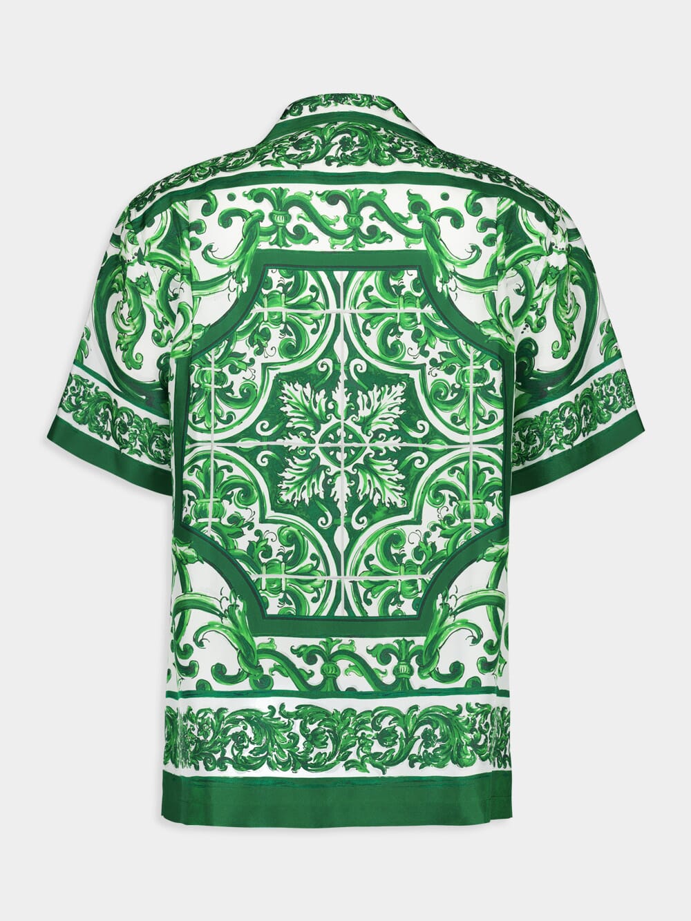 Green Majolica Print Silk Twill Hawaiian Shirt - Image 3