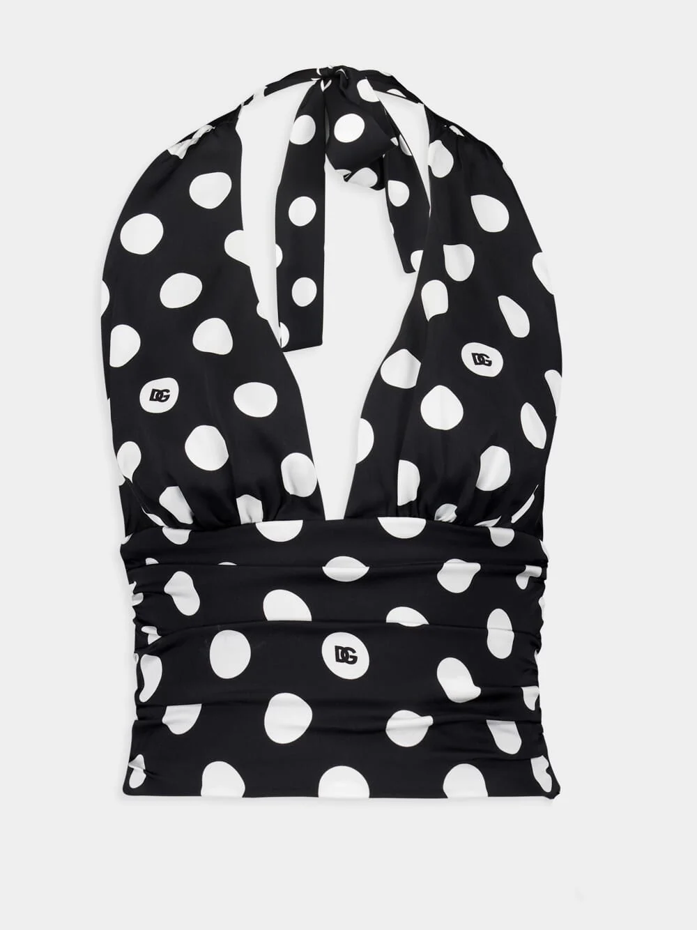 Plunging Neckline Polka-Dot Charmeuse Top - Image 2