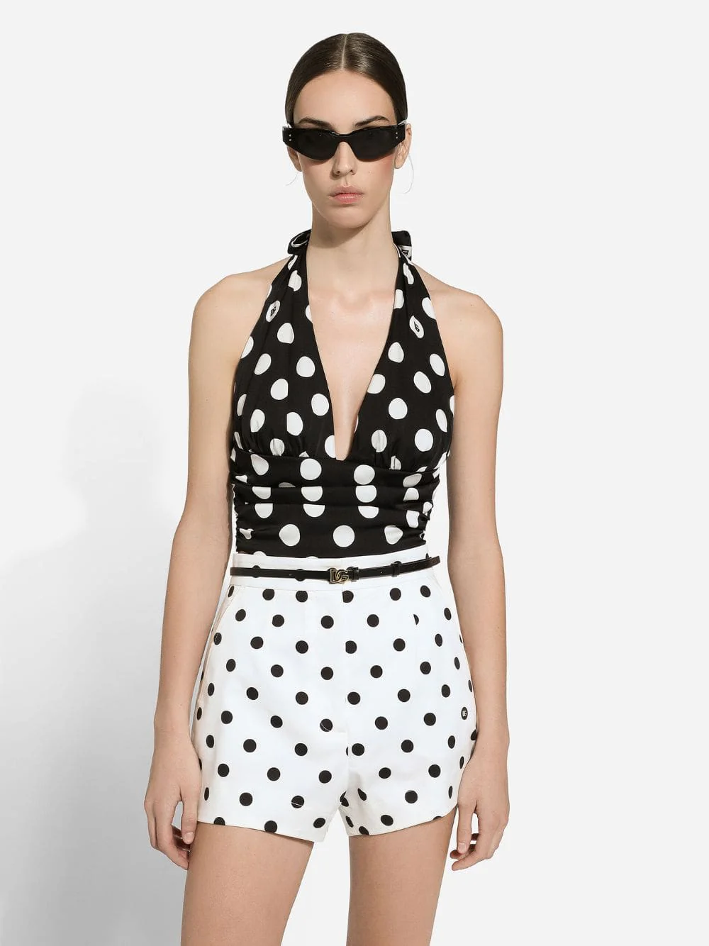 Polka-Dot Print High-Waisted Cotton Shorts - Image 2