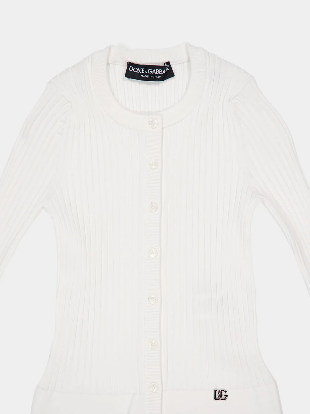 White Ribbed Viscose Sweater with Metal Logo Pin - Image 3