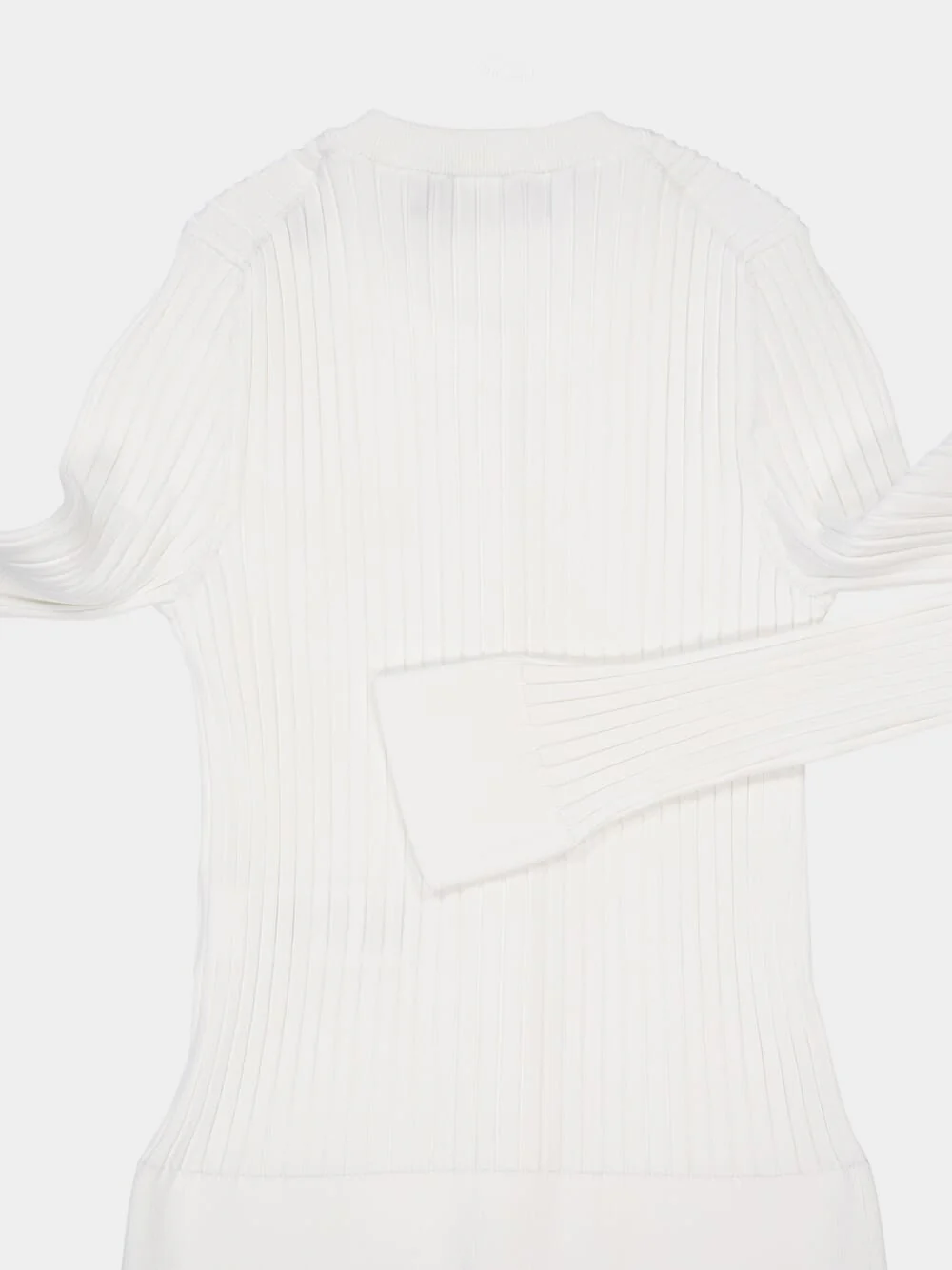 White Ribbed Viscose Sweater with Metal Logo Pin - Image 4