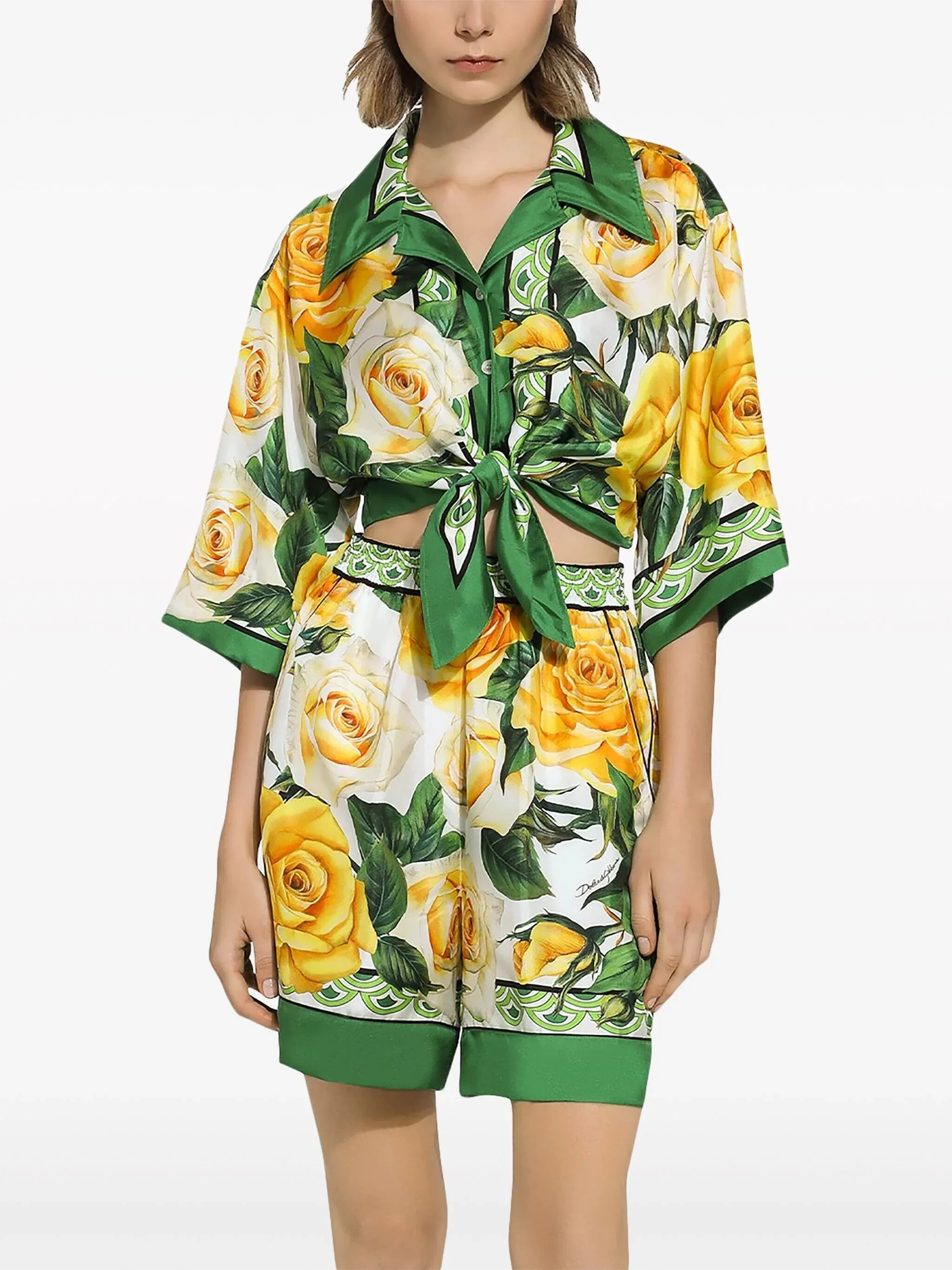 Rose-Print Silk Shorts - Image 2
