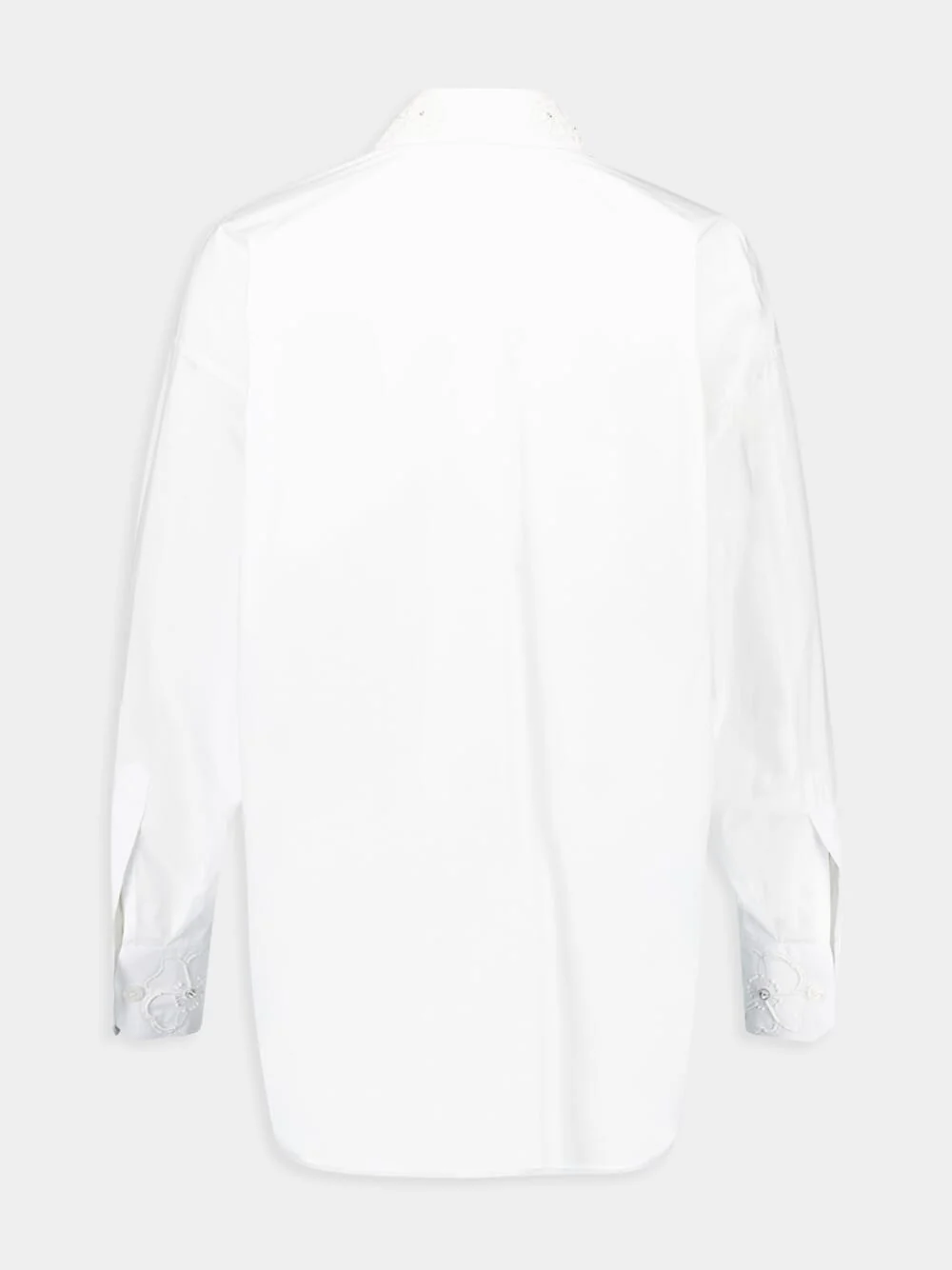 White Cotton Shirt with Embroidered Collar - Image 3