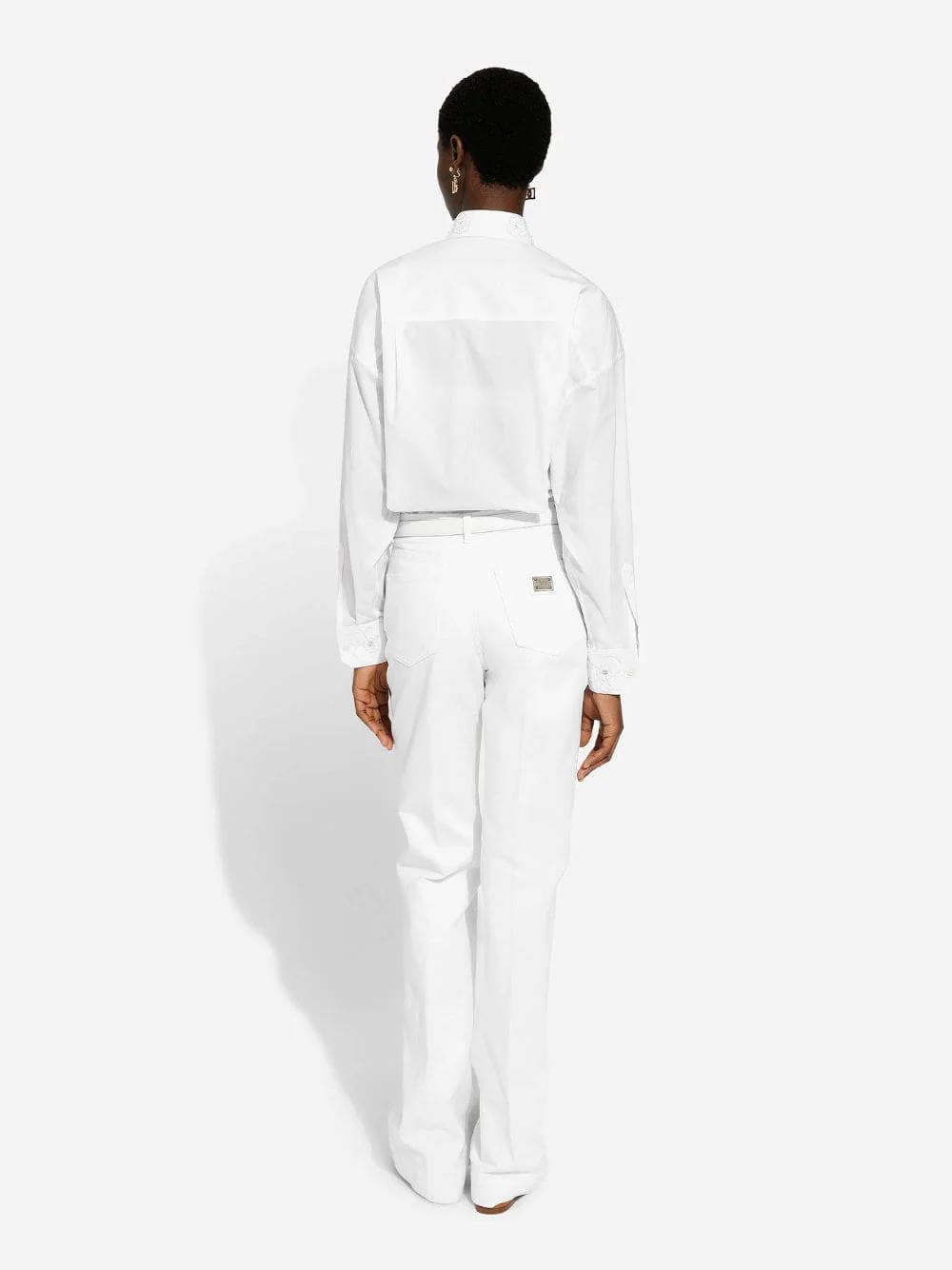 White Cotton Shirt with Embroidered Collar - Image 4