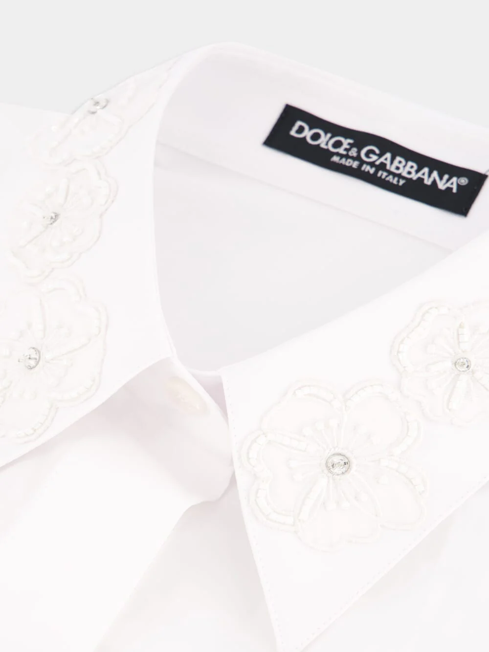 White Cotton Shirt with Embroidered Collar - Image 5