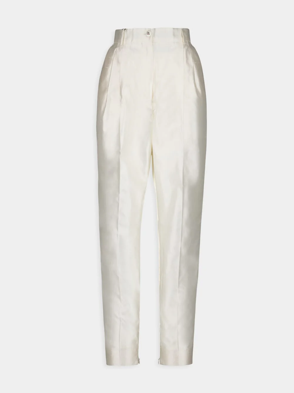 White High-Waist Silk Tailored Pants