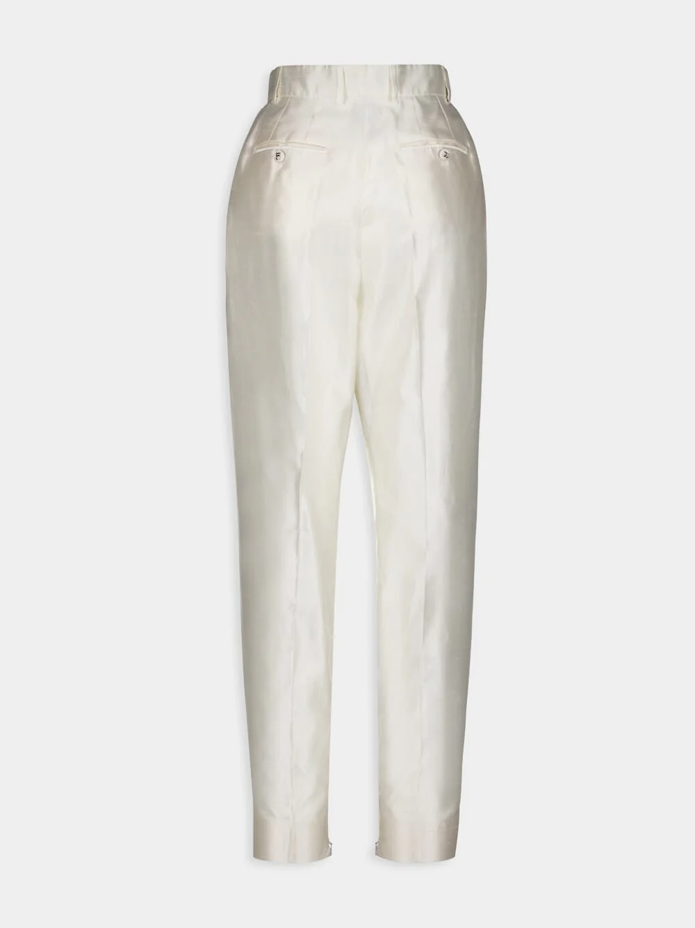 White High-Waist Silk Tailored Pants - Image 2