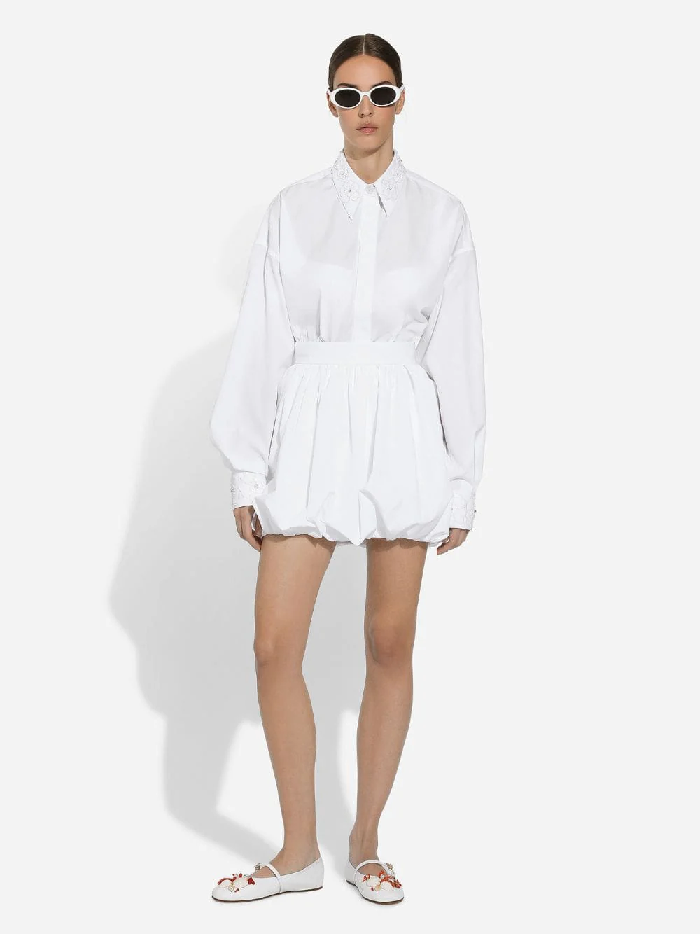 White Short Cotton Balloon Skirt - Image 2