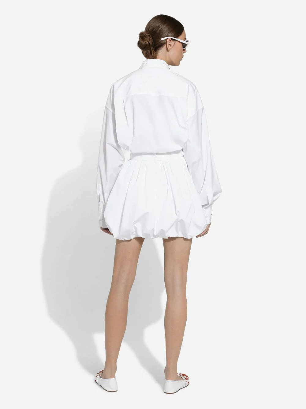 White Short Cotton Balloon Skirt - Image 4