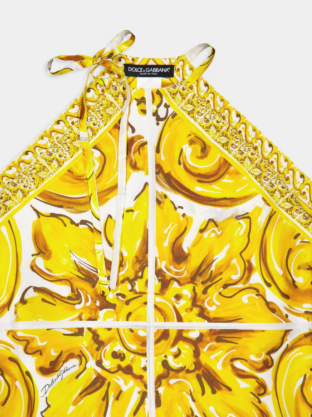 Yellow Majolica Print Silk Twill Halterneck Top - Image 5