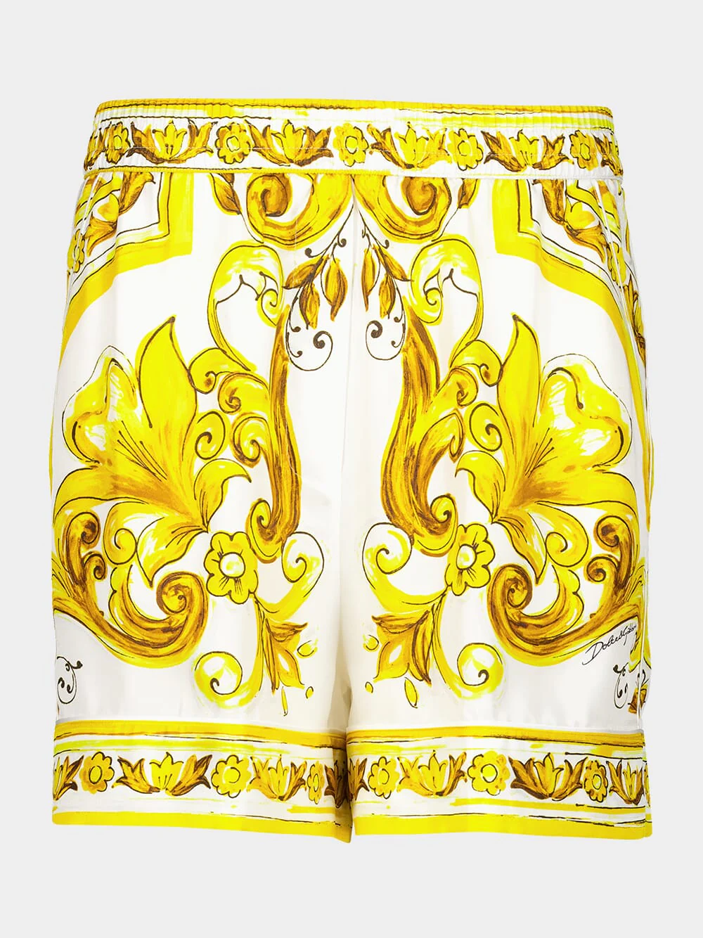 Yellow Majolica Print Silk Twill Shorts