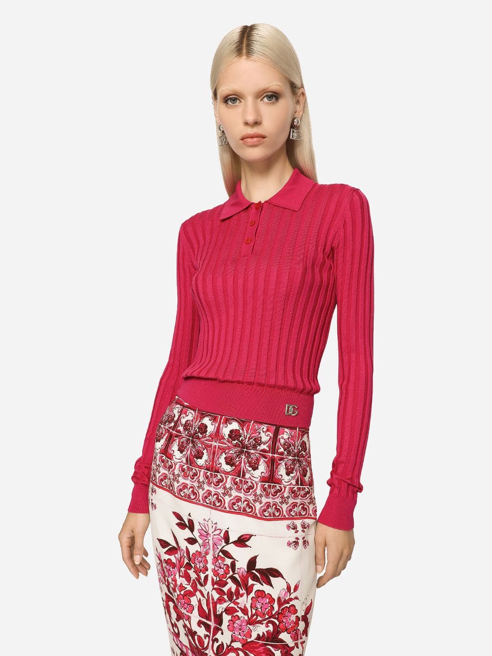 Cropped Polo Shirt In Ribbed Silk - Image 2