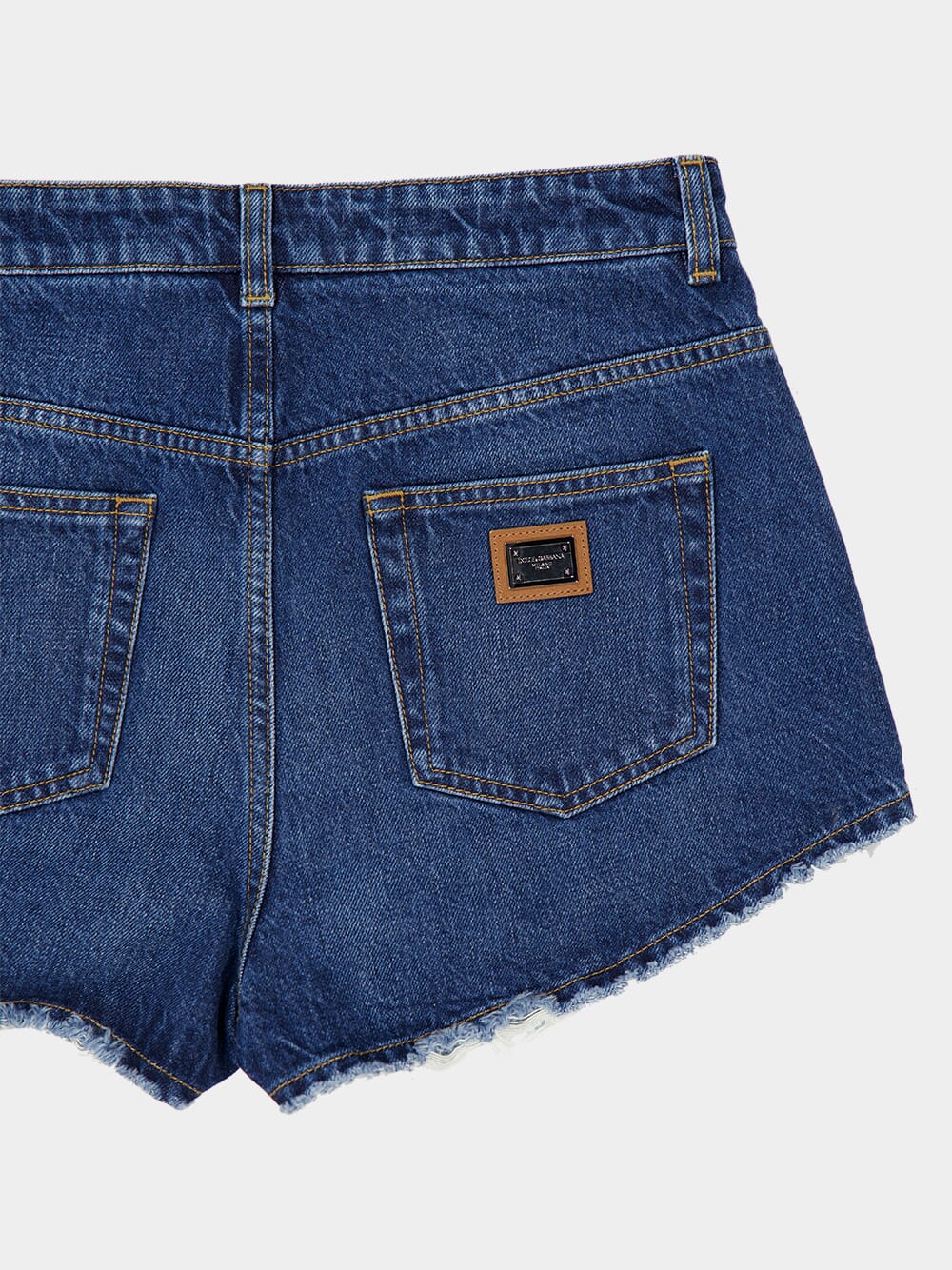 Dark Blue Denim Shorts with Distressed Hem - Image 4