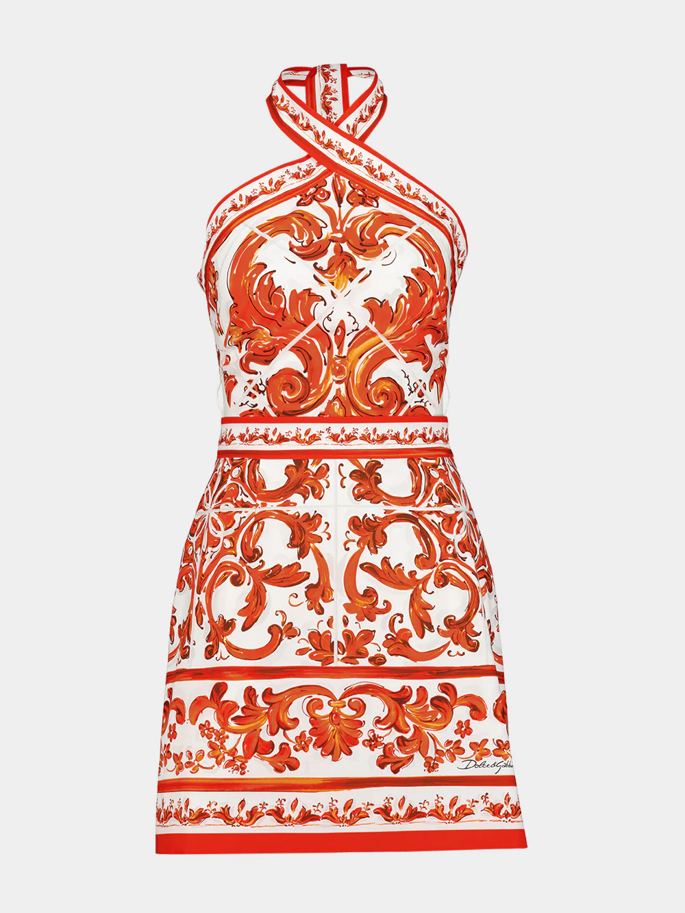 Orange Majolica Print Poplin Mini Dress - Image 2