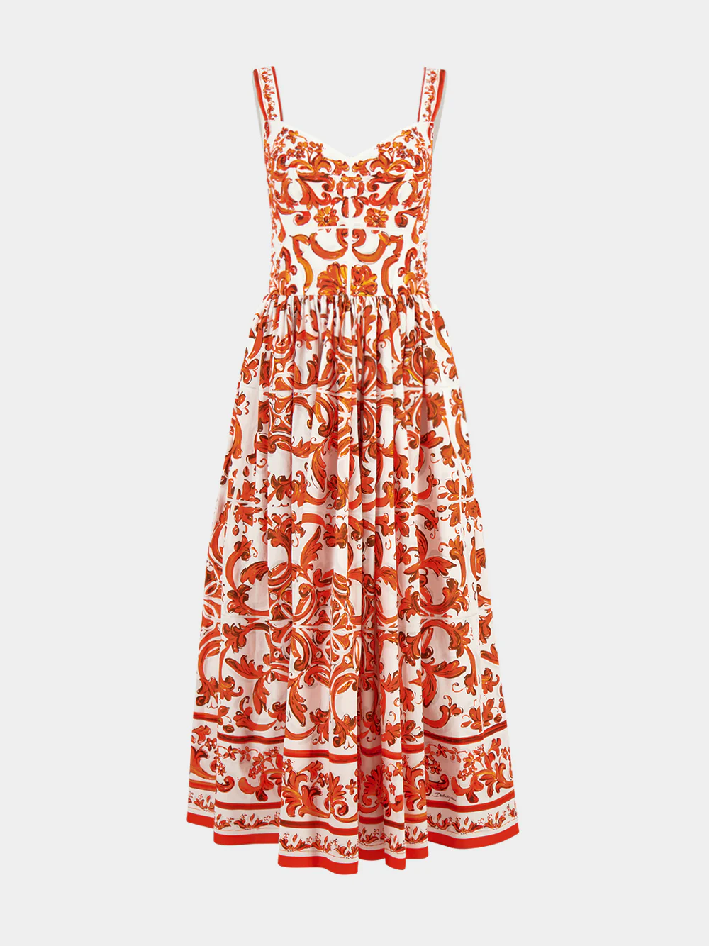 Orange Majolica-Print Long Poplin Dress - Image 2