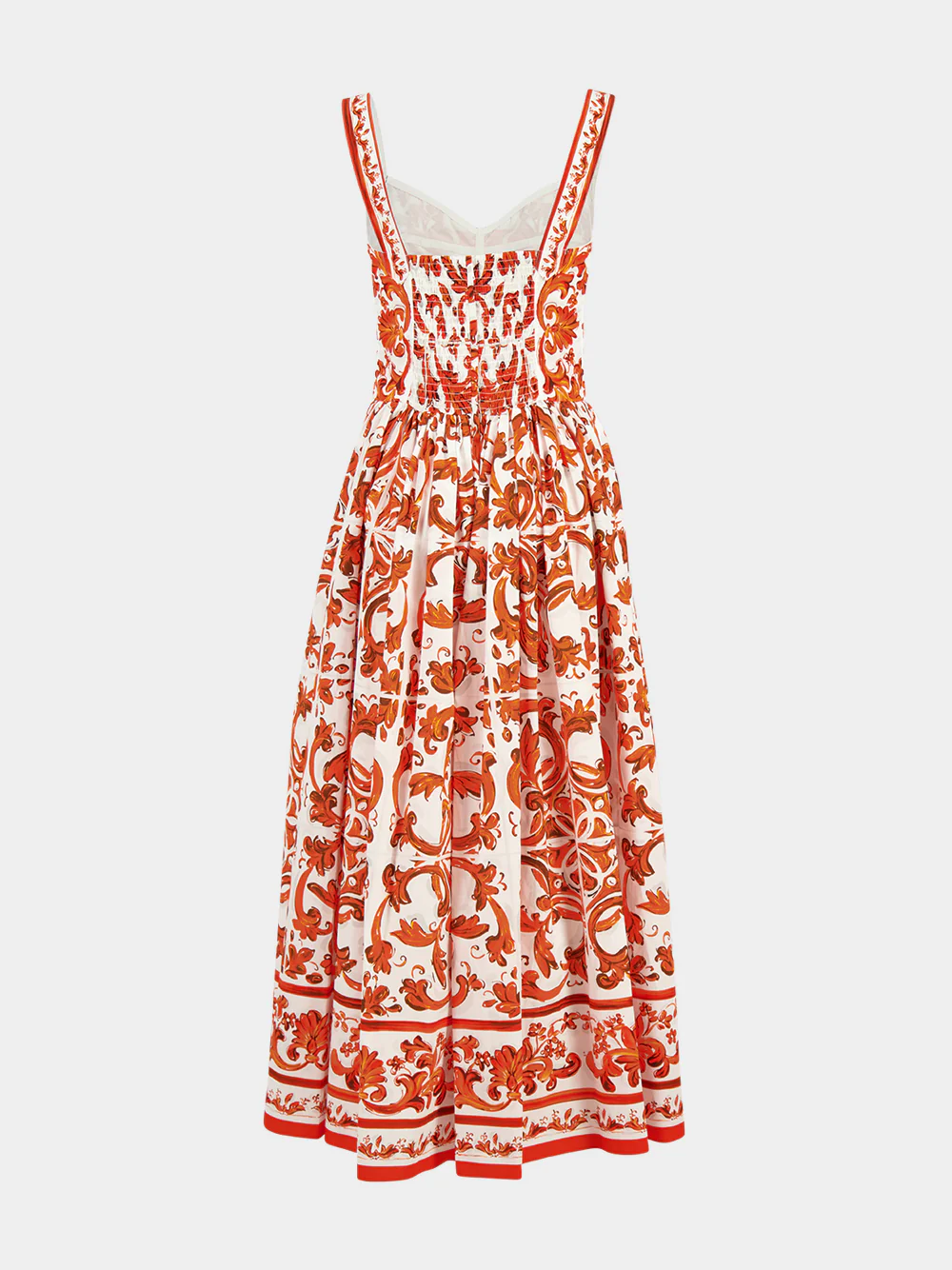 Orange Majolica-Print Long Poplin Dress - Image 4
