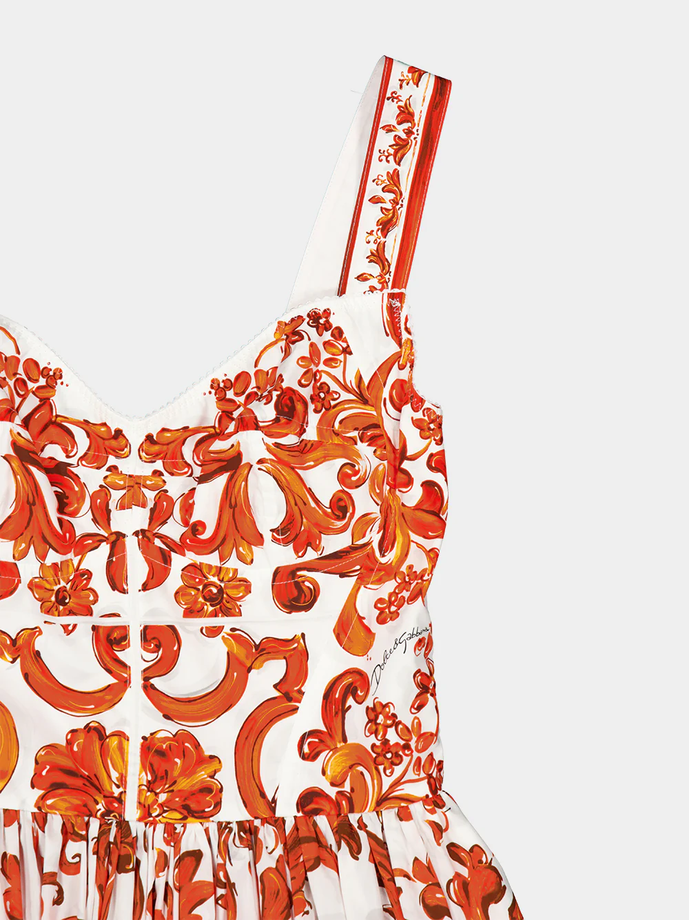Orange Majolica-Print Long Poplin Dress - Image 5