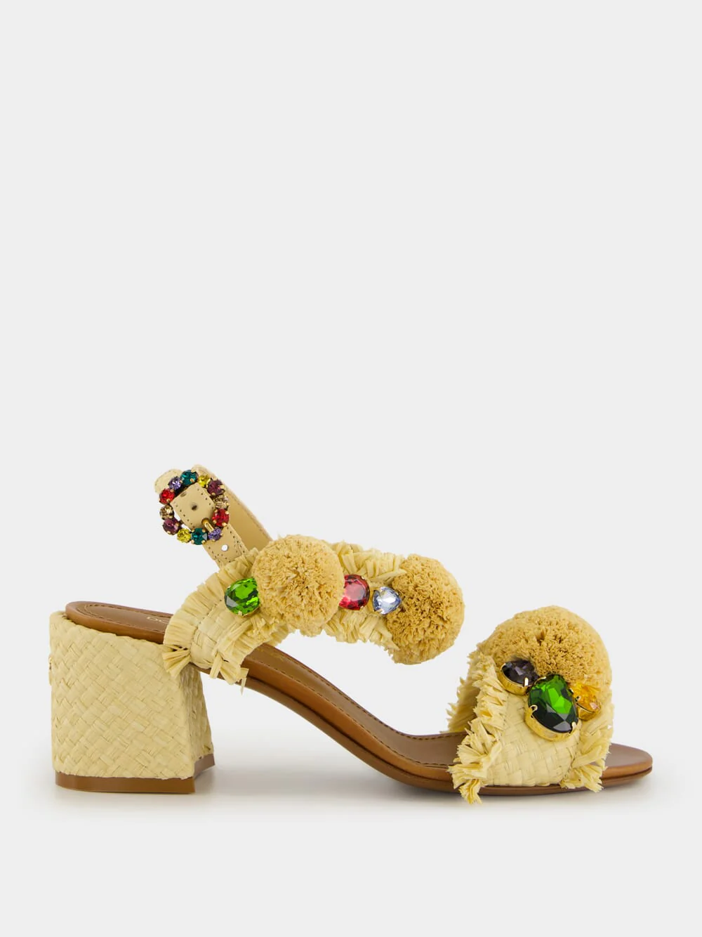 Embroidered Raffia Sandals