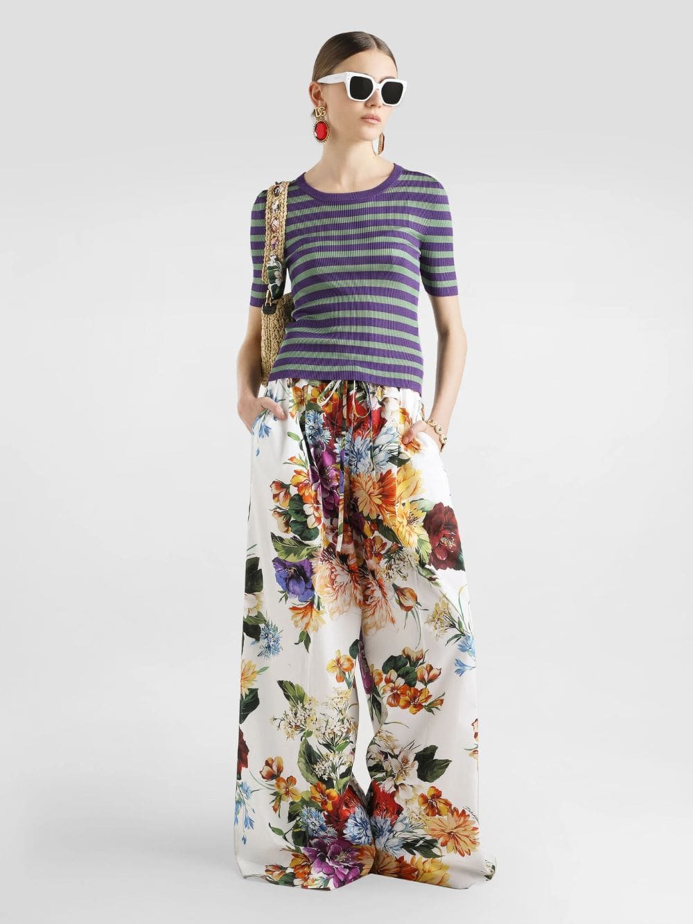 Floral Poplin Wide-Leg Trousers