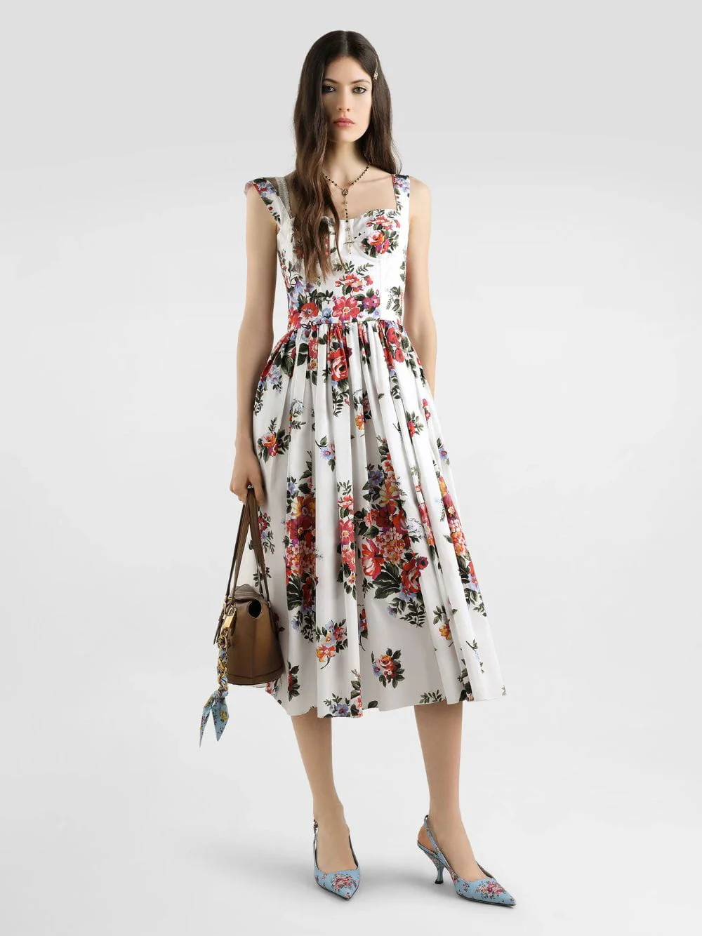 Flower Bouquet Cotton Midi Dress