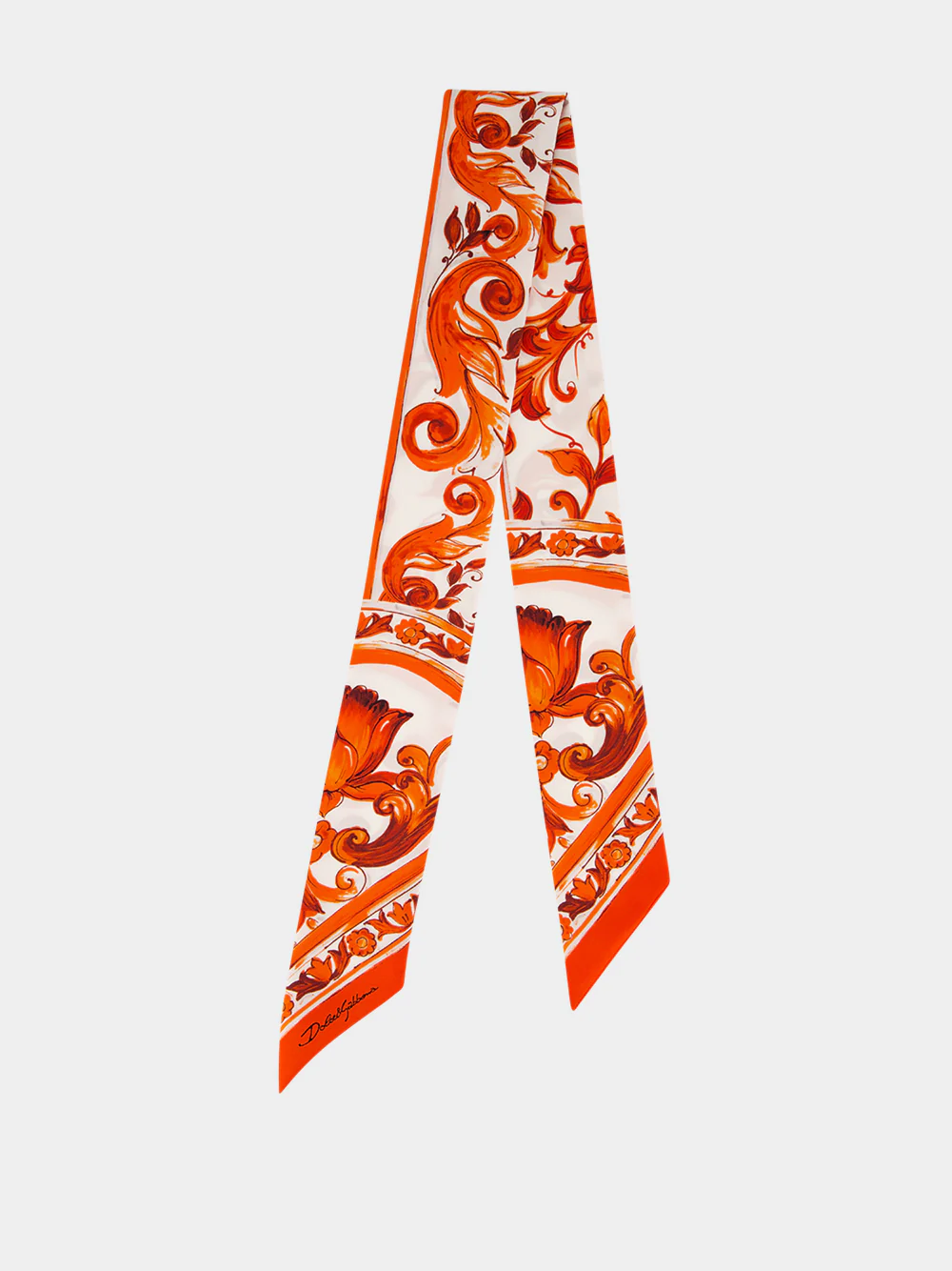 Orange Majolica-Print Silk Twilly Scarf