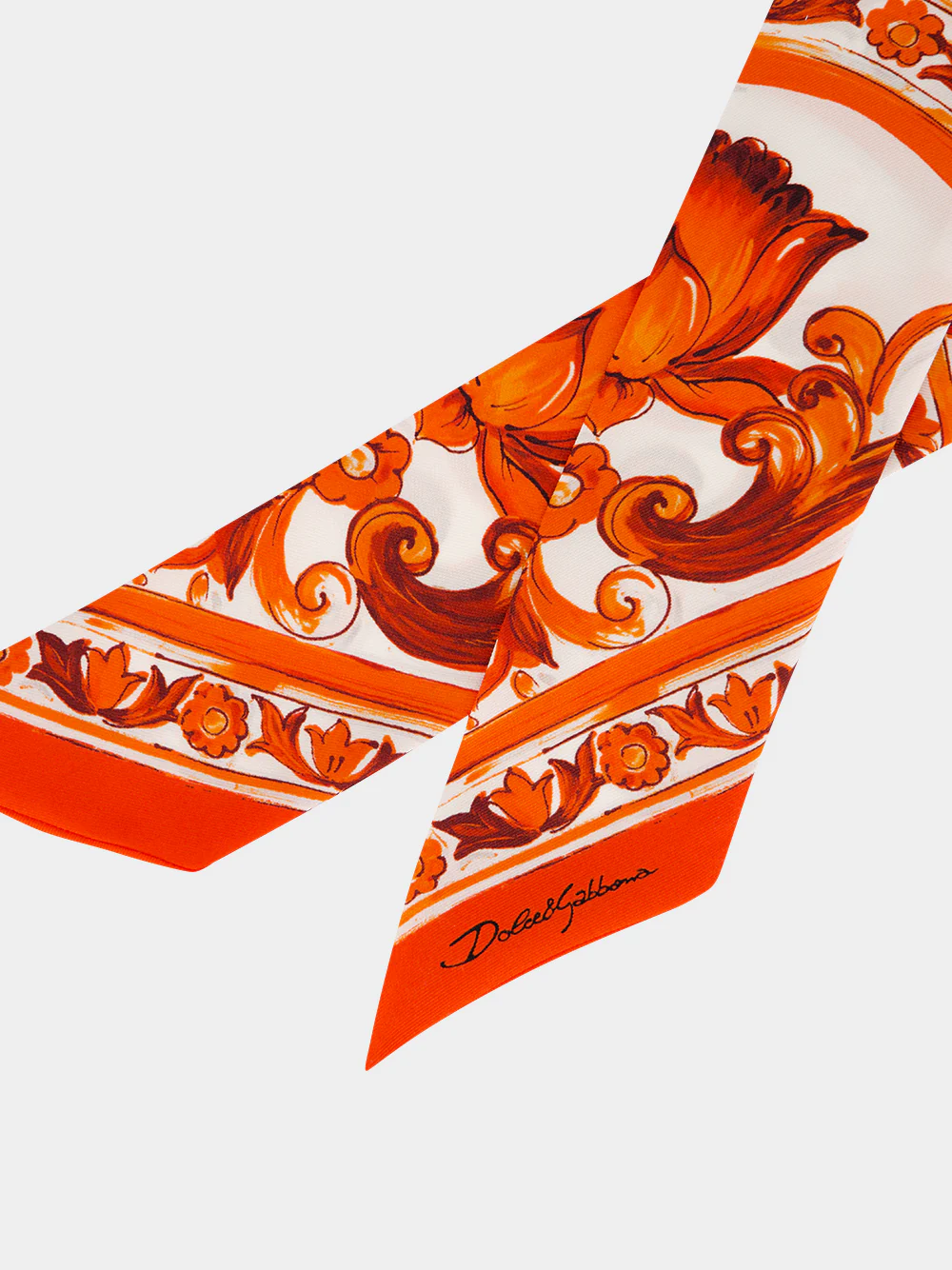 Orange Majolica-Print Silk Twilly Scarf - Image 2