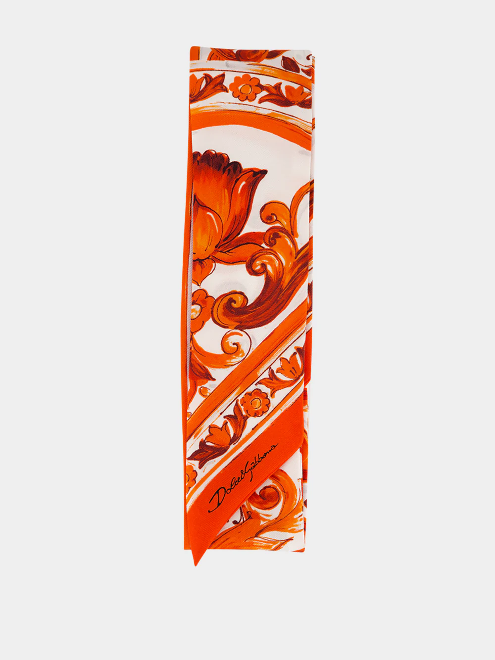 Orange Majolica-Print Silk Twilly Scarf - Image 3