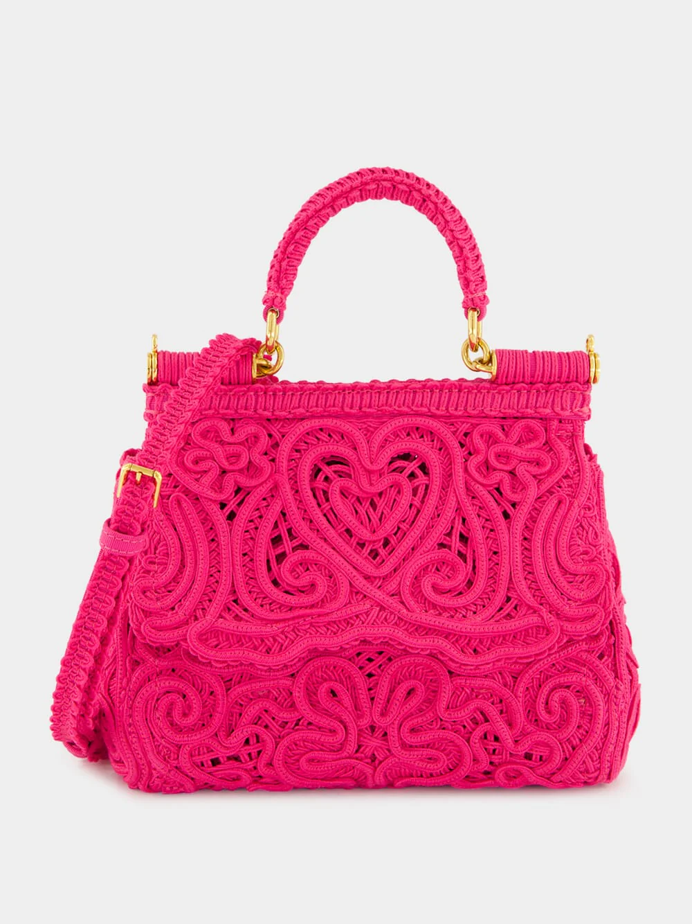 Fuxia Lace Cotton Top Handle Bag