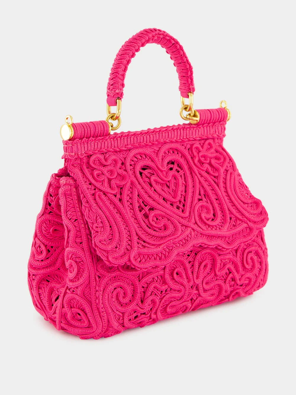 Fuxia Lace Cotton Top Handle Bag - Image 3