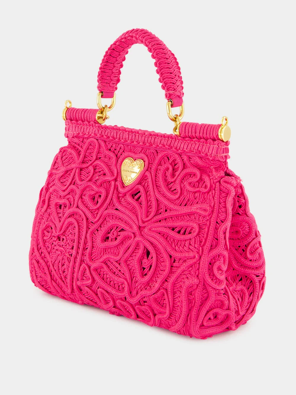 Fuxia Lace Cotton Top Handle Bag - Image 5