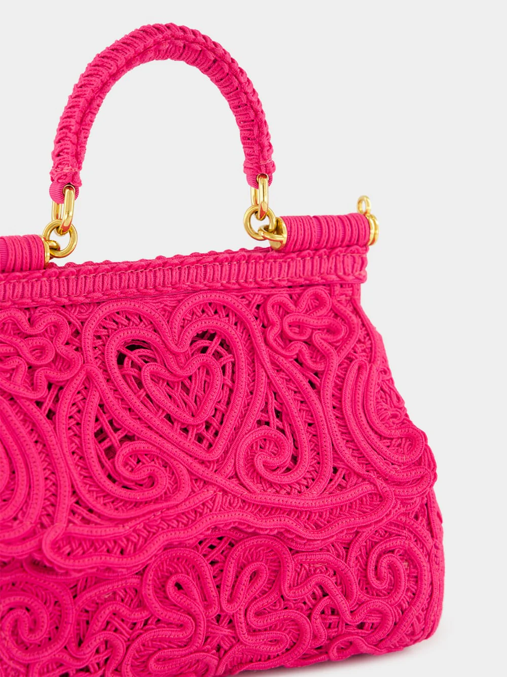 Fuxia Lace Cotton Top Handle Bag - Image 7