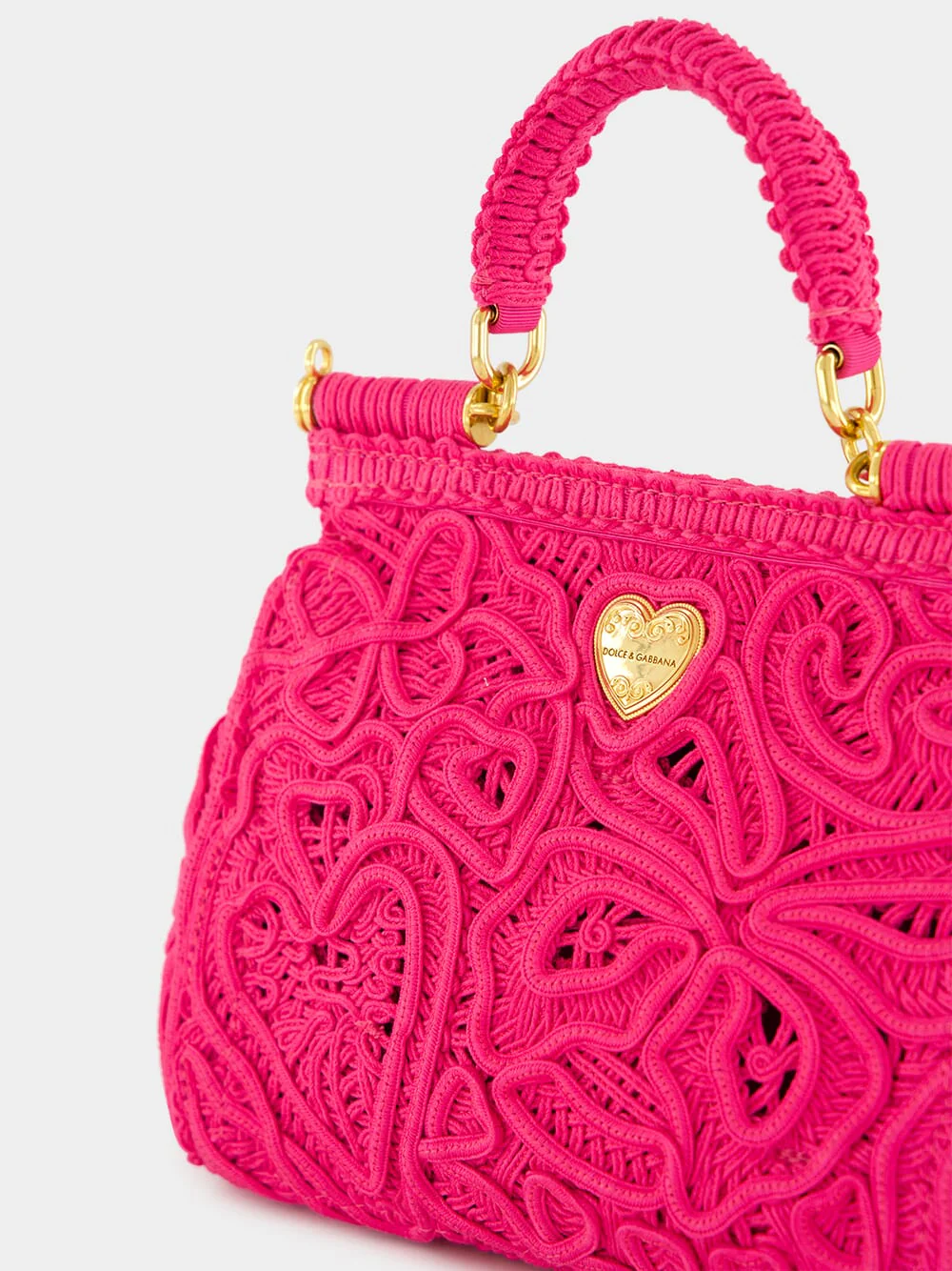 Fuxia Lace Cotton Top Handle Bag - Image 8